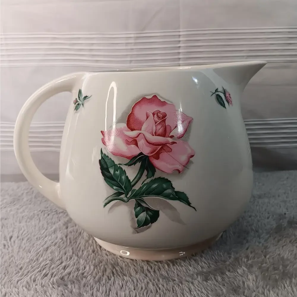 Vintage 48 Ounce Ceramic Pitcher Rhythm Rose Pattern by Household Institute